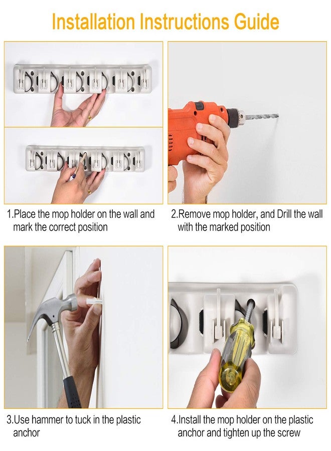 Champs White 5-Slot Wall Mounted Mop Broom Holder, 16" x 3.5" x 2.5", Modern Style, 25 lbs Capacity, Garage, Laundry, Kitchen - Image 5